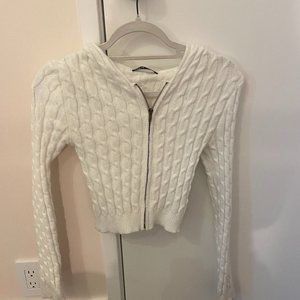 Cable Knit Zip Up Crop Hooded Cardigan